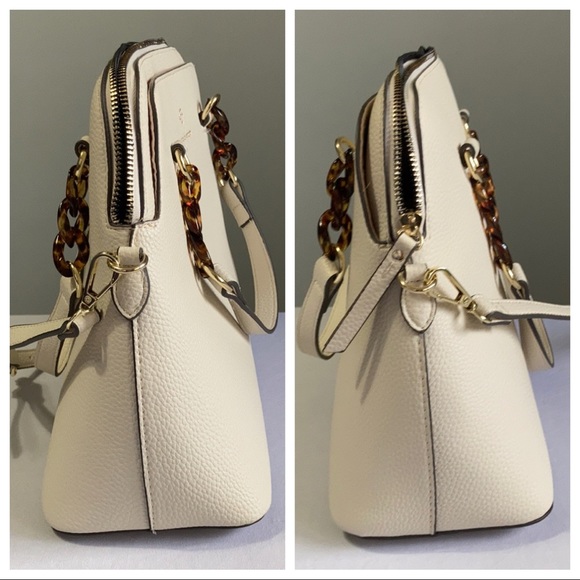 Nanette Lepore Brinley Dome Satchel & Crossbody Strap Vegan Leather Ivory Purse - Picture 5 of 16